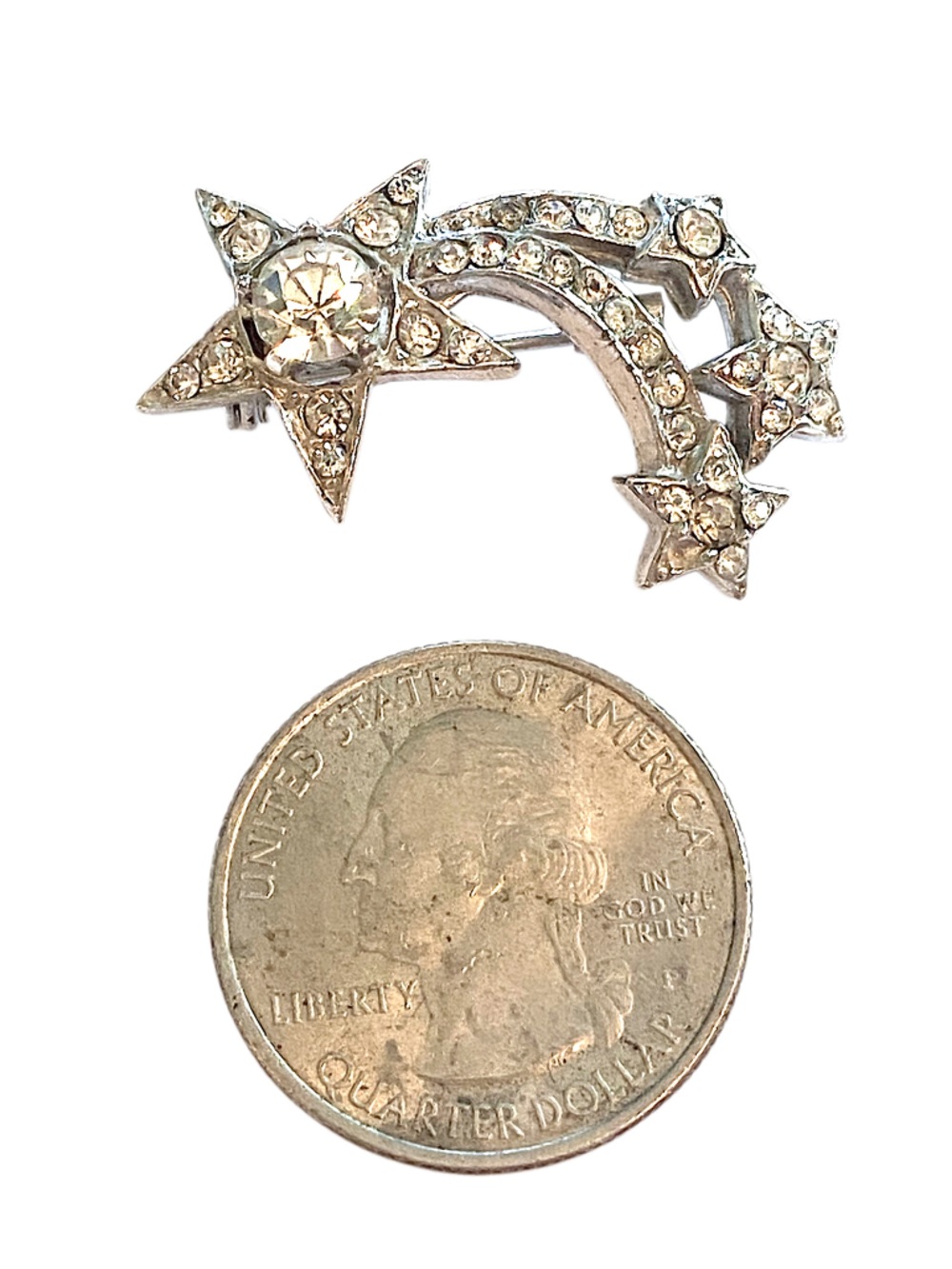 CORO 1950s Vintage Star Comet Brooch Silver Rhinestone - Picture 2 of 3